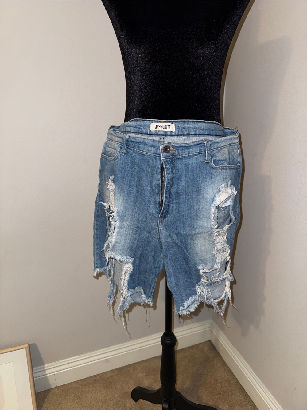 Aphrodite Light Blue Distressed Denim Cutoff Shorts